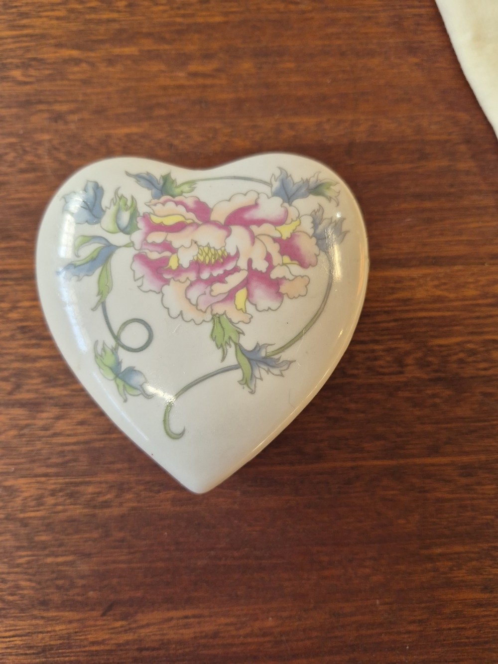 Heart-Shaped Porcelain Trinket Dish with Pink Floral Design